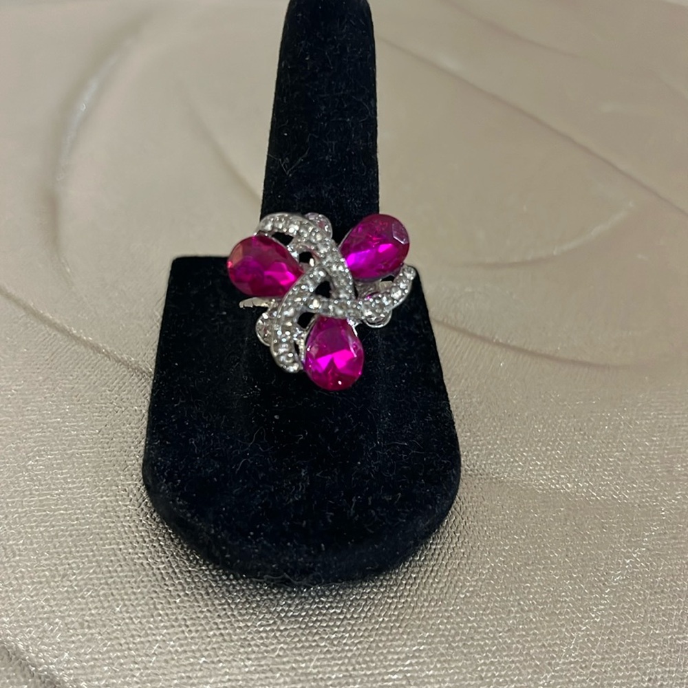 Fushia & Clear Stoned Cocktail Ring-NWT